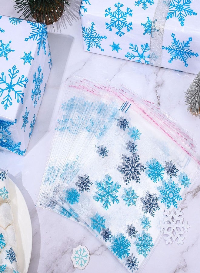 Whaline 300Pcs Christmas Snowflake Cellophane Treat Bags Cute Snowflake Print Self-Adhesive Bags Seasonal Winter Clear Candy Bag Plastic Goody Bag for Xmas Holiday Wedding Party Supplies - Image 5